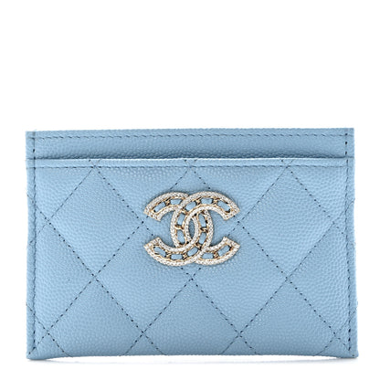 Chanel Caviar Quilted Crystal Card Holder Light Blue 1 of 9