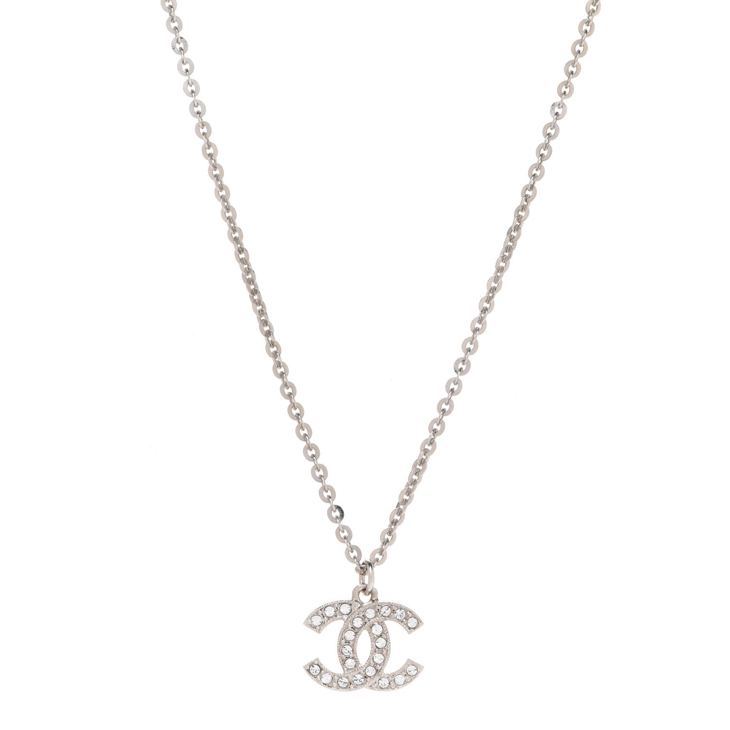 Chanel Crystal Pearl CC Pendant Necklace Silver Black 1 of 6