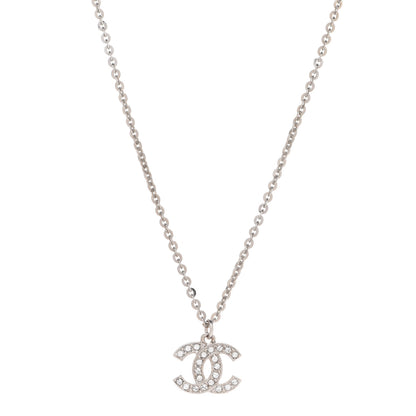 Chanel Crystal Pearl CC Pendant Necklace Silver Black 1 of 6