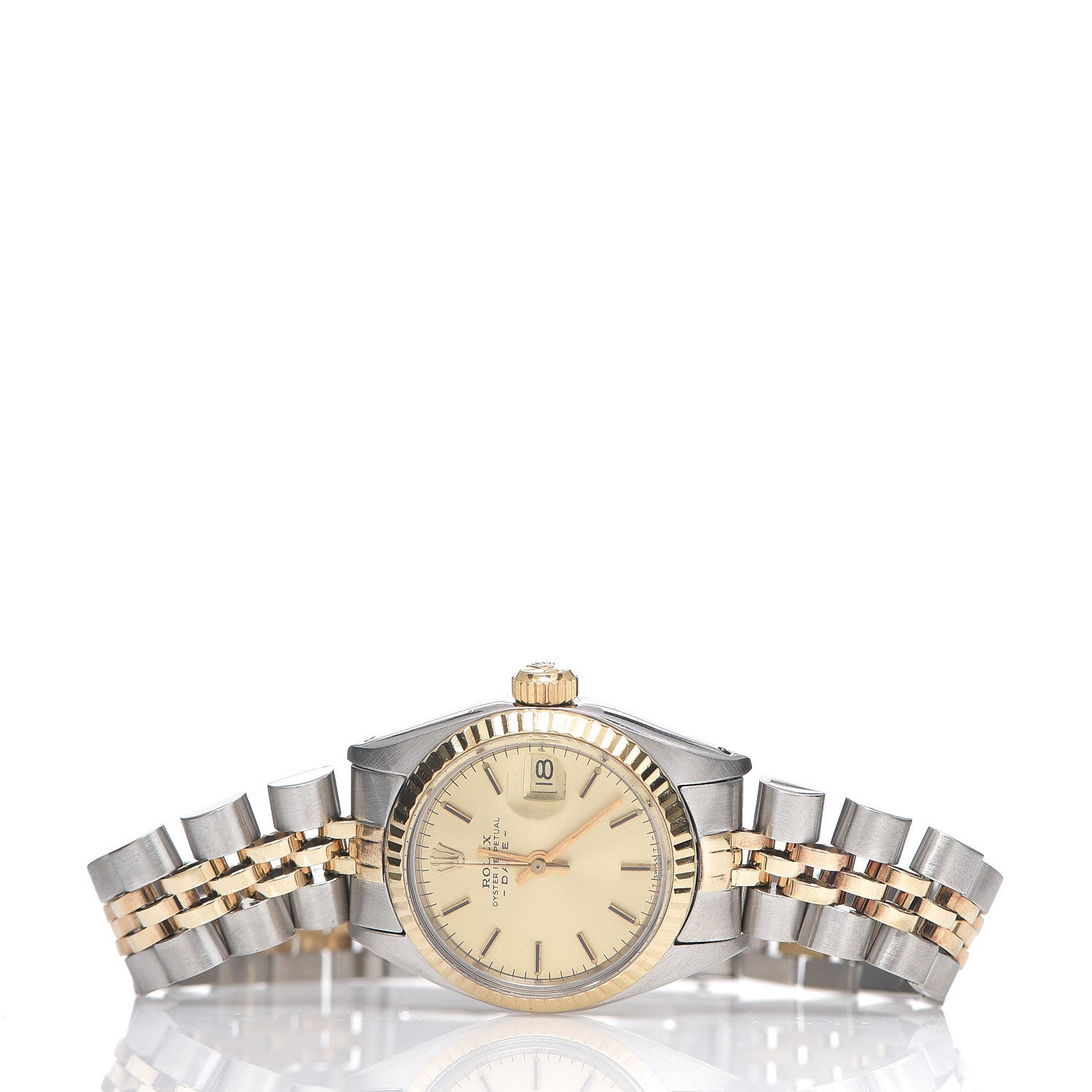 Rolex Stainless Steel 18K Yellow Gold 26mm Oyster Perpetual Date Watch Champagne 69173 2 of 5