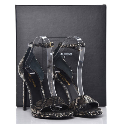 Saint Laurent Metallic Python Calfskin Embossed Disco Jane 105 Ankle Strap Sandals 36.5 Black Gold 8 of 8