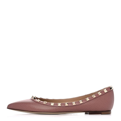 Valentino Garavani Pebbled Calfskin Rockstud Ballerina Flats 37 Dark Nude 1 of 12