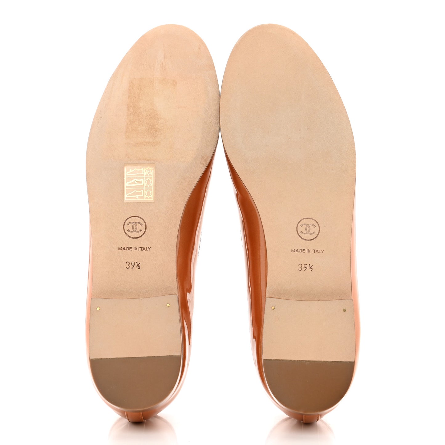 Patent Calfskin CC Cap Toe Ballerina Flats 39.5 Beige Fonce