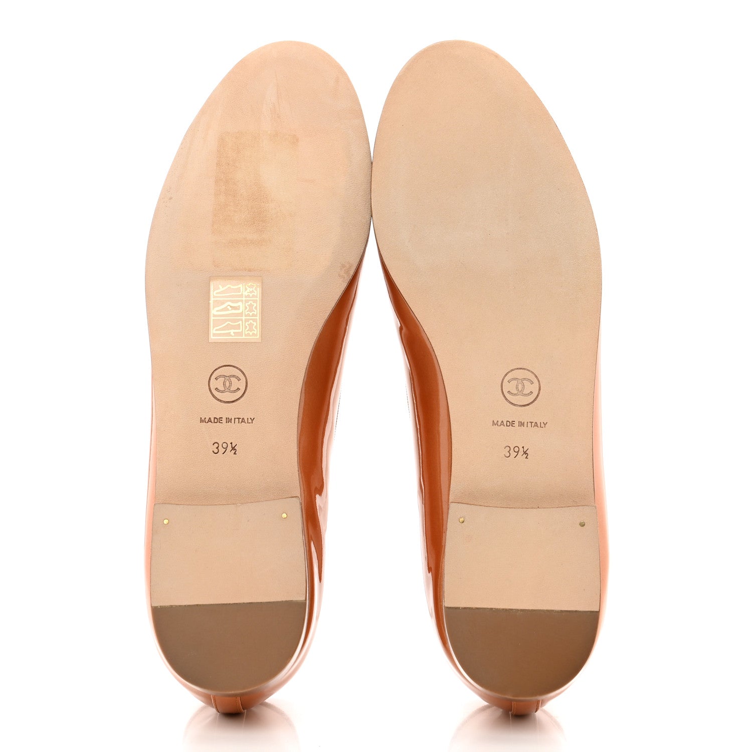 Chanel Patent Calfskin CC Cap Toe Ballerina Flats 39.5 Beige Fonce 5 of 8