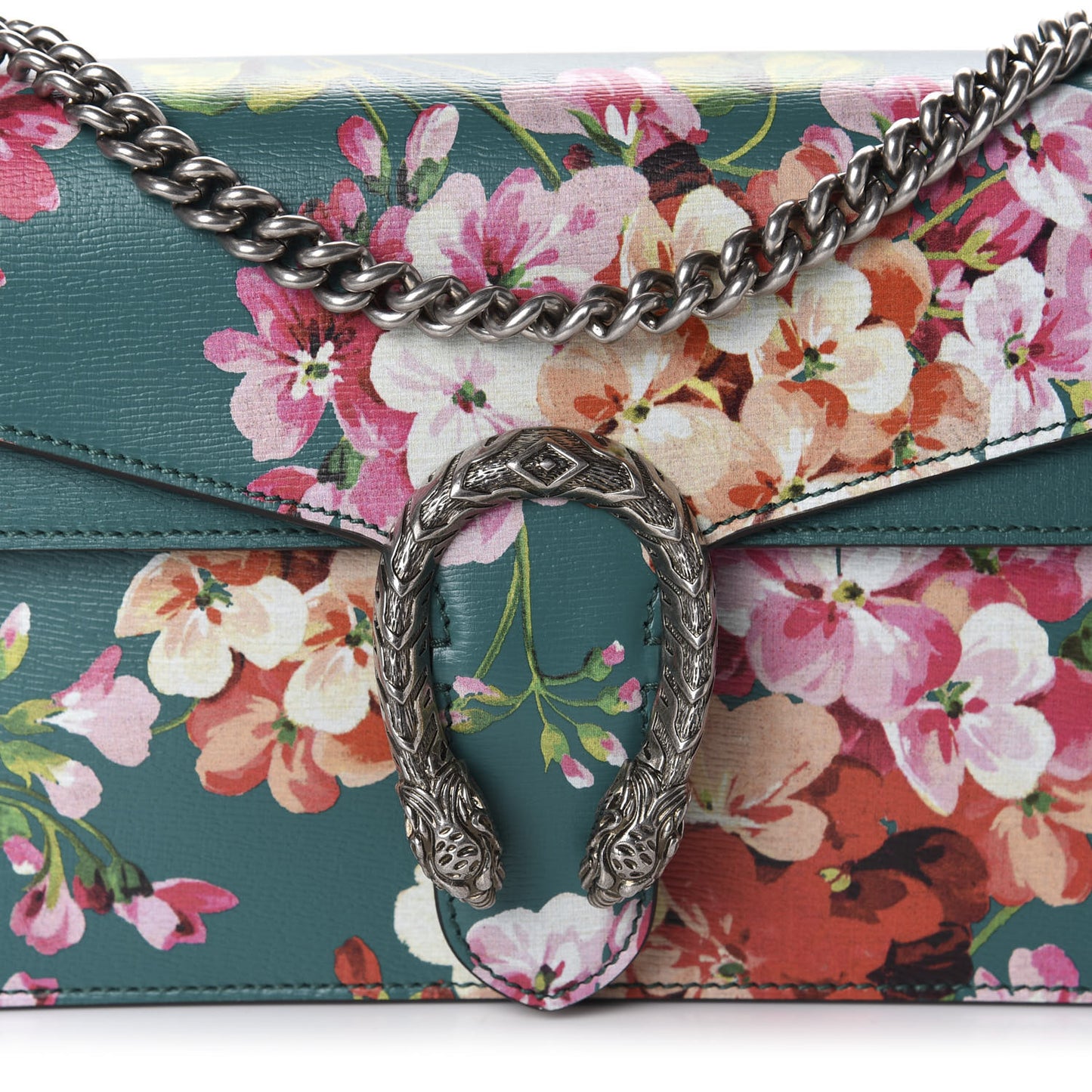 Calfskin Blooms Print Small Dionysus Shoulder Bag Bright Emerald Multicolor