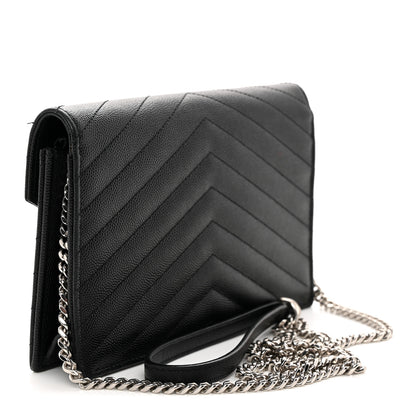 Saint Laurent Grain De Poudre Matelasse Chevron Monogram Envelope Chain Wallet Black 3 of 13