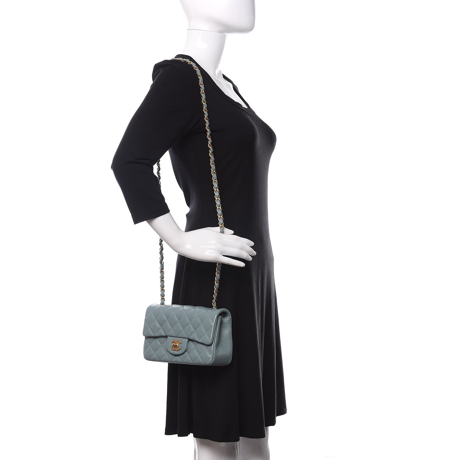Chanel Iridescent Caviar Quilted Mini Rectangular Flap Light Blue 2 of 11