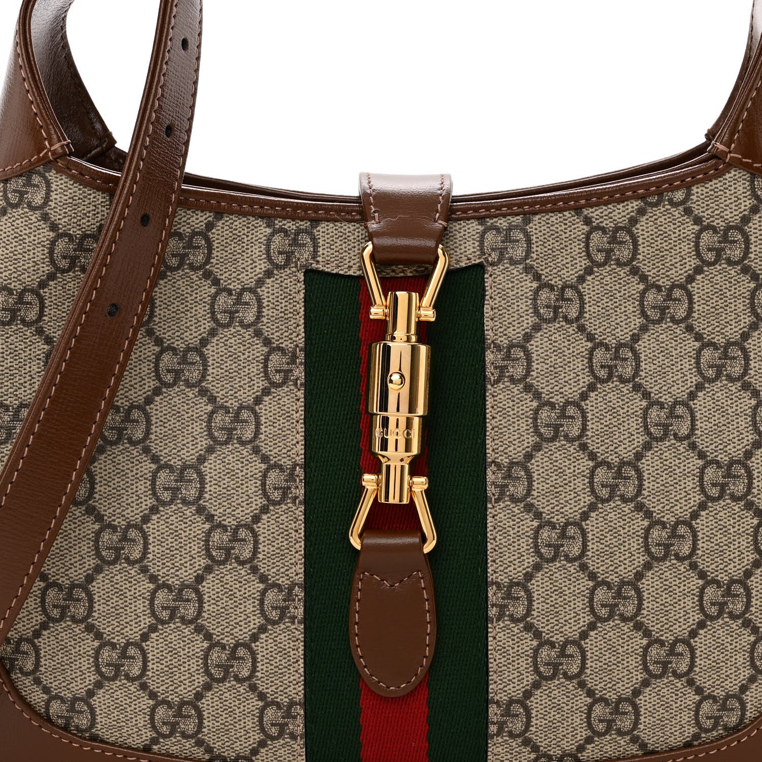 Gucci GG Supreme Monogram Azalea Calfskin Web Small Jackie 1961 Hobo Beige Ebony Brown Sugar 7 of 9