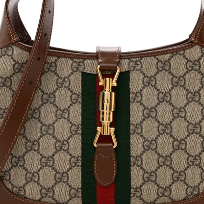 Gucci GG Supreme Monogram Azalea Calfskin Web Small Jackie 1961 Hobo Beige Ebony Brown Sugar 7 of 9