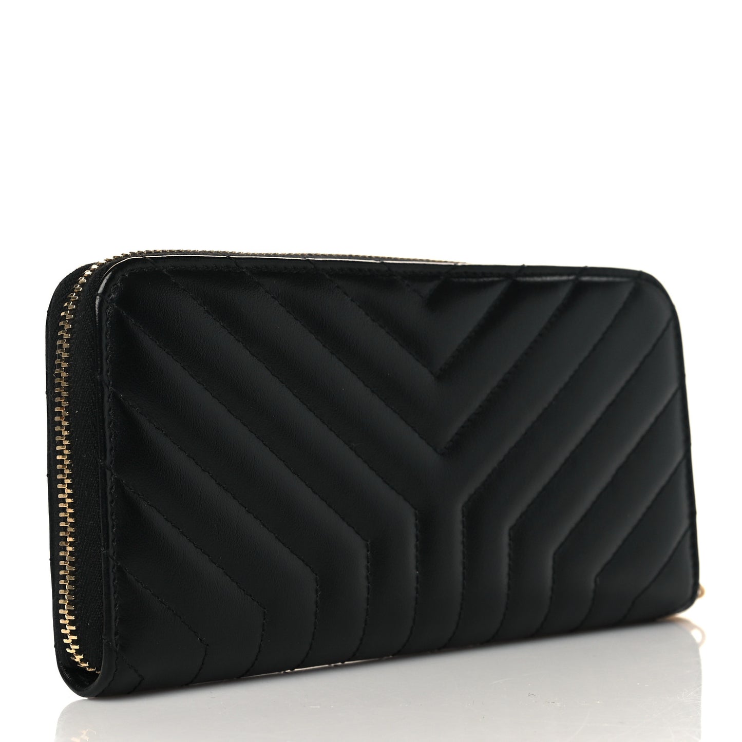 Calfskin Y Quilted Joan Zip Around Wallet Black