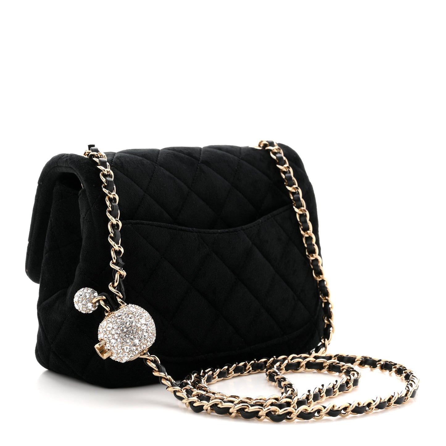 Velvet Quilted Mini Square Pearl Crush Flap Black