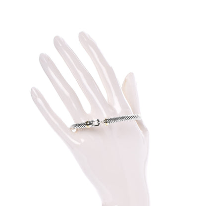 David Yurman Sterling Silver 18K Yellow Gold 5mm Cable Classic Buckle Bracelet 2 of 4