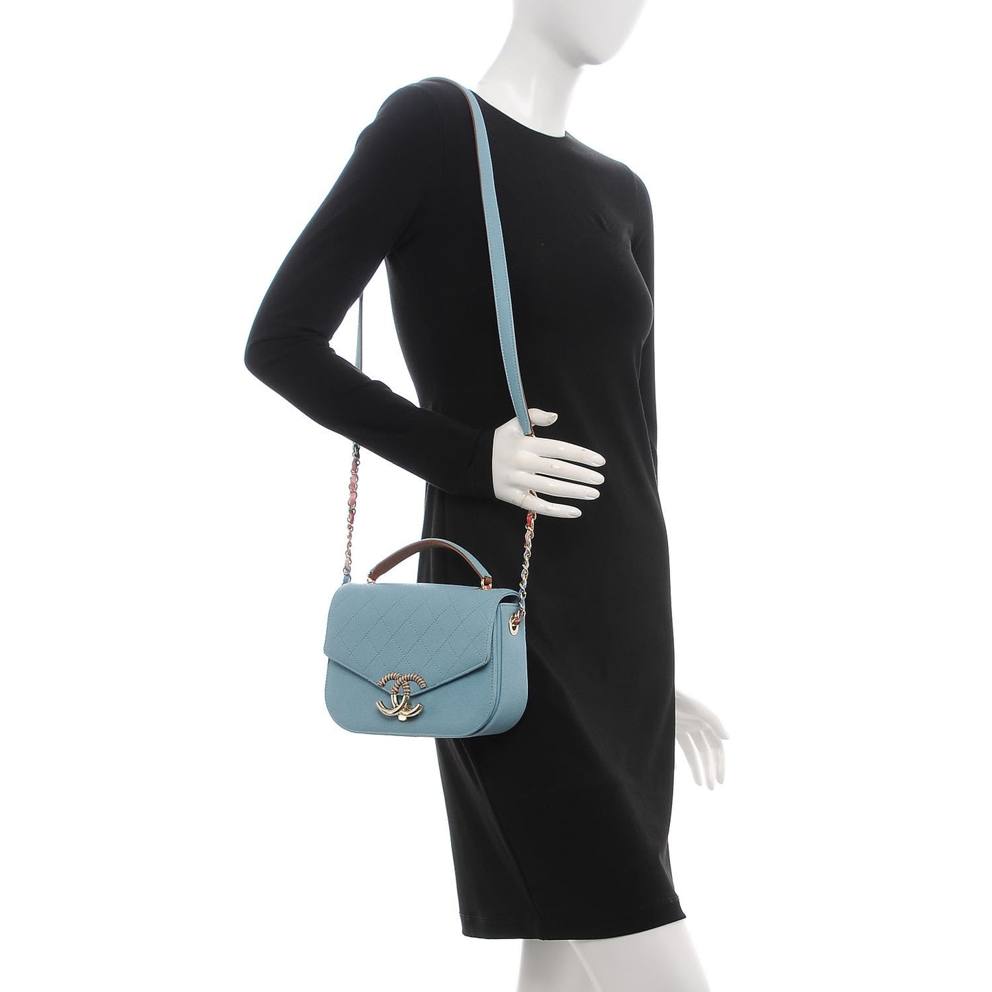 Grained Calfskin Quilted Small Cuba Top Handle Flap Blue