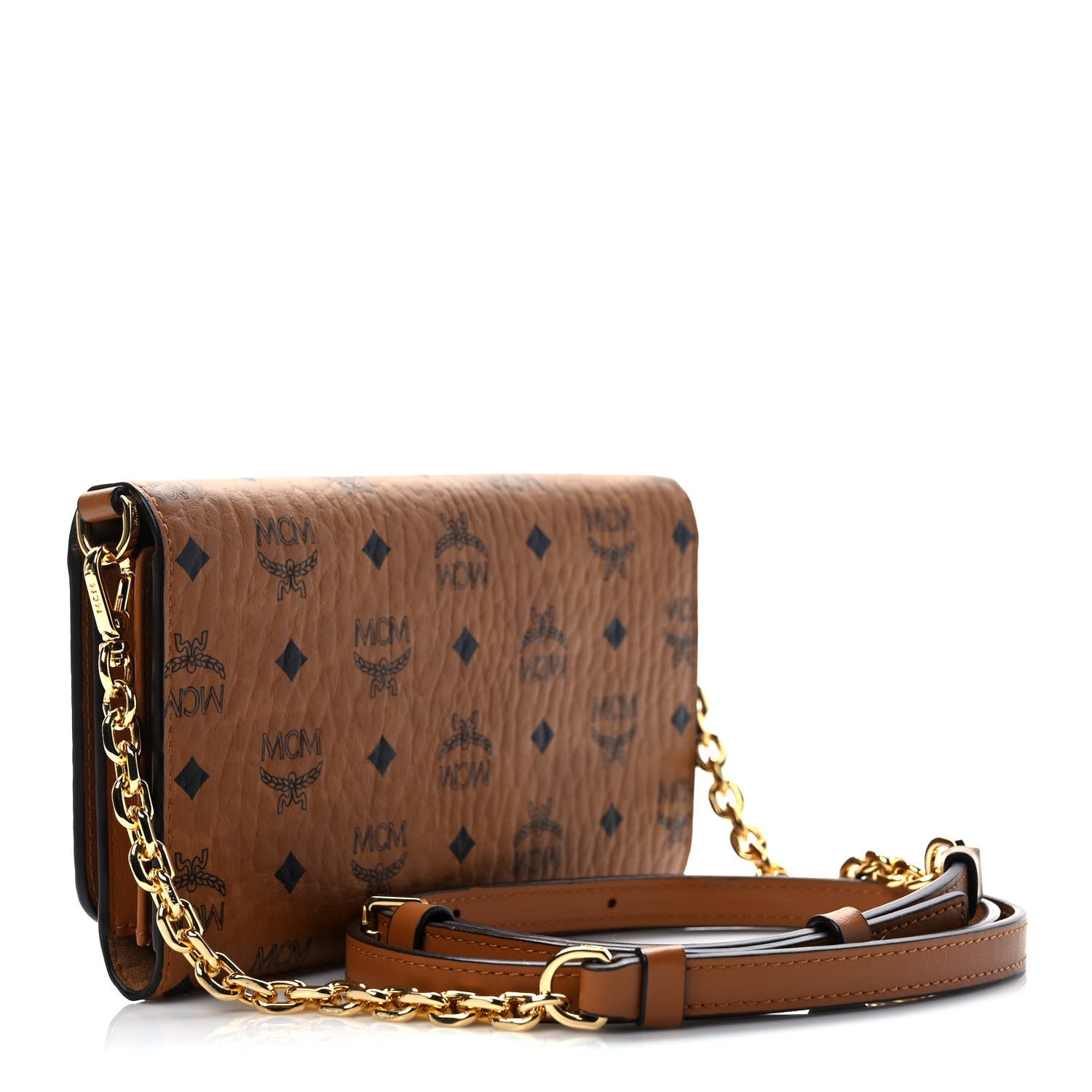 MCM Visetos Chain Wallet Crossbody Cognac 3 of 8