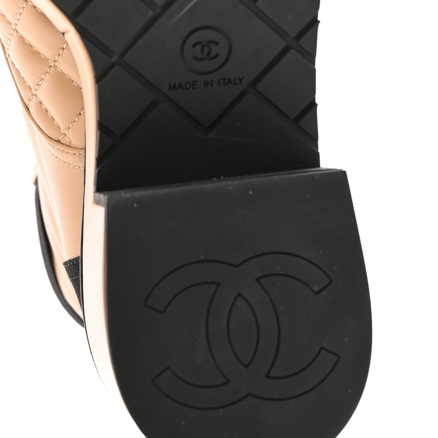 Chanel Calfskin Patent Calfskin Quilted Lace Up Boots 37 Beige Black 6 of 10