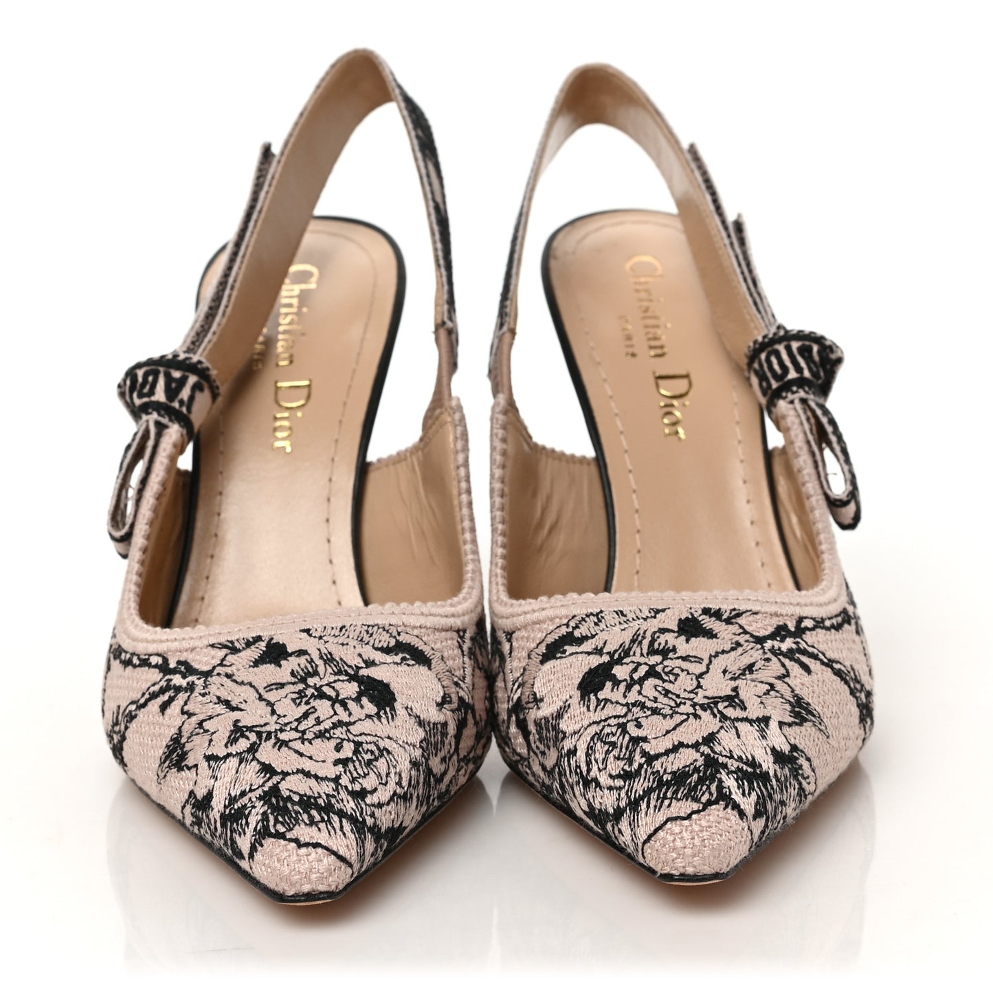 Canvas Jardin Botanique Embroidered J'Adoir Slingback 100mm Pumps 36 Black Nude