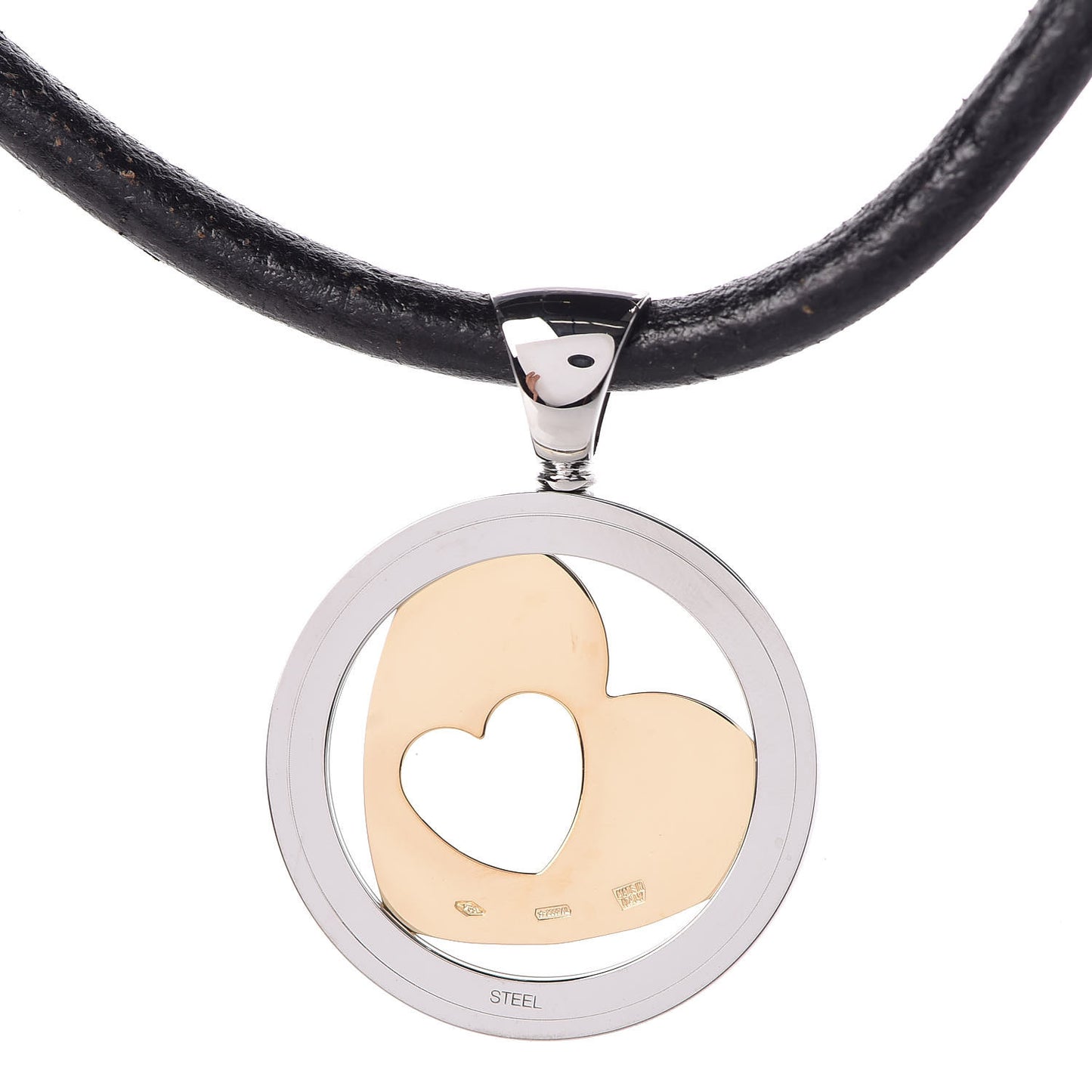 18K Yellow Gold Stainless Steel Heart Cord Pendant Necklace
