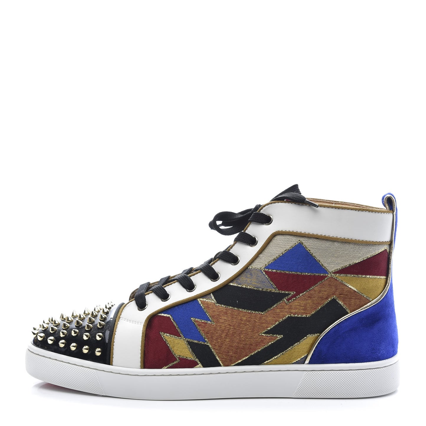 Nappa Silk Patent Tissu Geometrique Mens Orlato Spikes Flat Sneakers 47 Multicolor