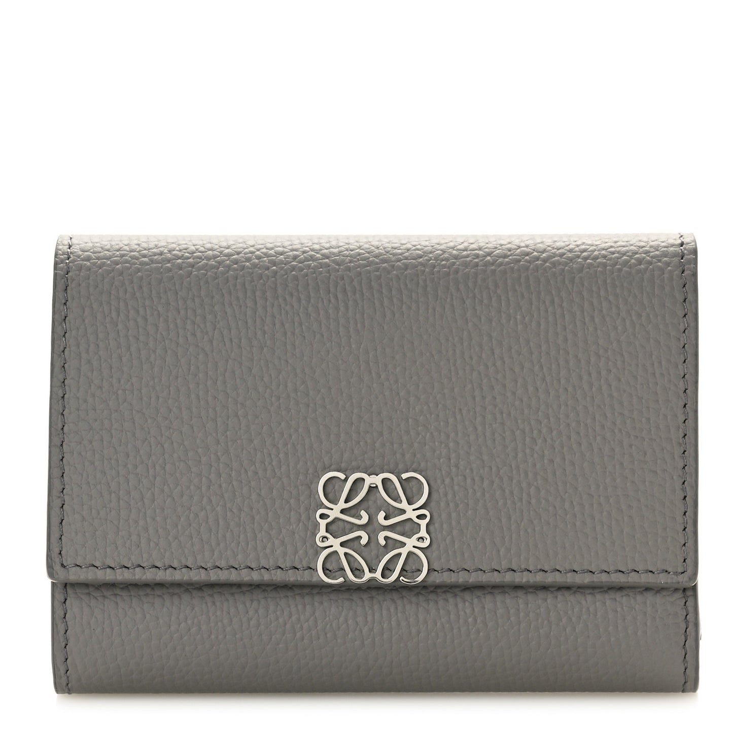 Pebble Grain Calfskin Anagram Small Vertical Wallet Grey
