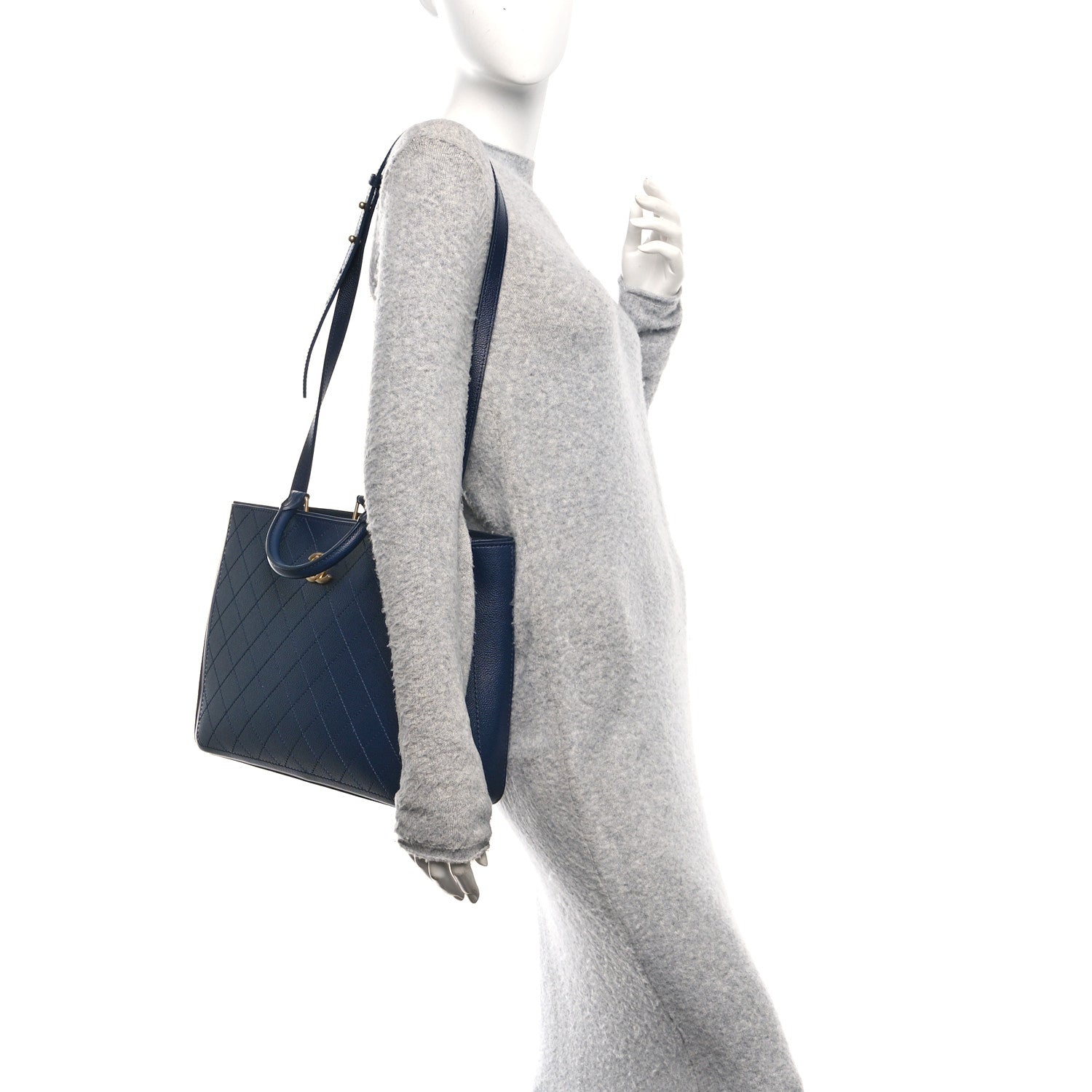 Chanel Bullskin Stitched Bi-Color Large Shopping Tote Blue 2 of 10