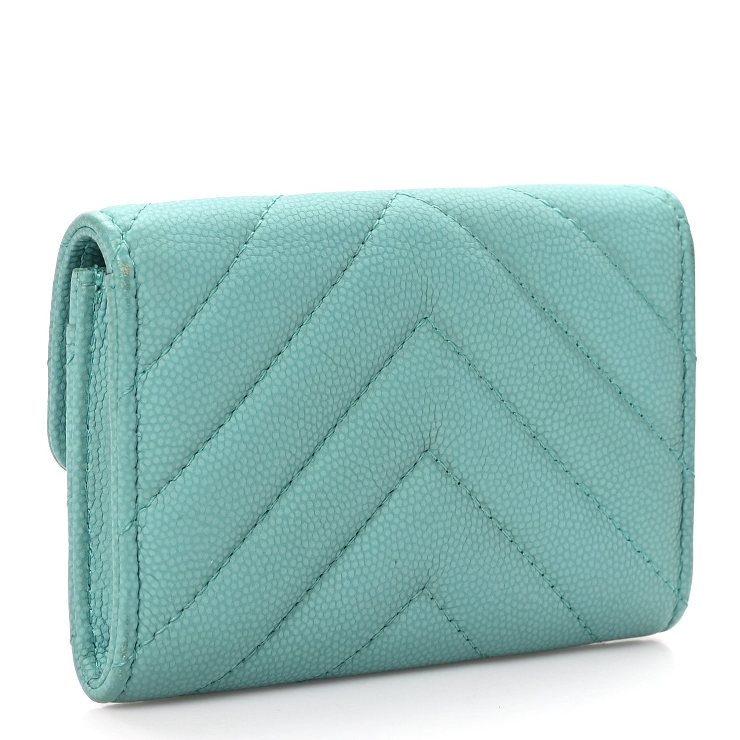 Chanel Caviar Flat Chevron Quilted Flap Card Holder Green 3 of 9