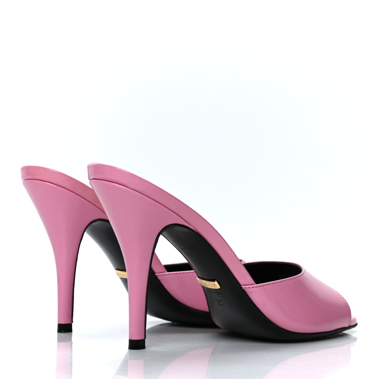 Polished Calfskin Scarlet Mid Heel Slide Sandals 36 Pink Plexi