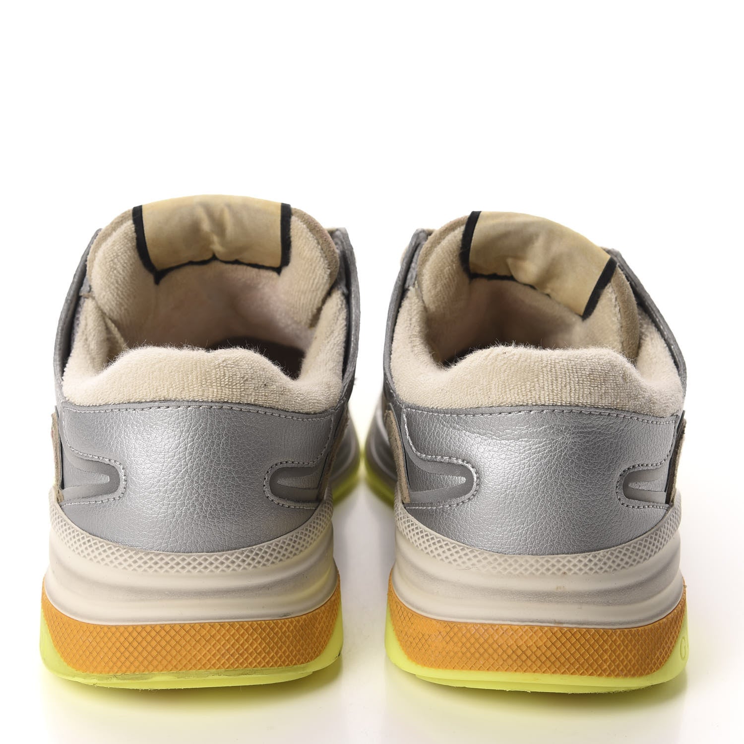 Gucci Metallic Calfskin Suede Womens Ultrapace Sneakers 37 Silver Oatmeal 5 of 10