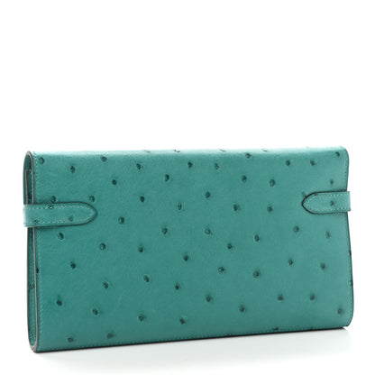 Hermes Ostrich Kelly Longue Wallet Vert Verone 3 of 8