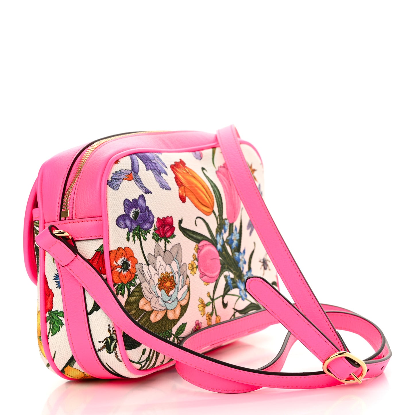 Canvas Flora Floral Shoulder Bag White Fuchsia Fluo