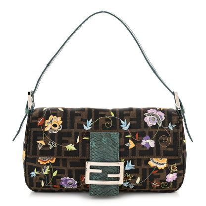 Fendi Zucca Lizard Embroidered Baguette Tobacco Blue Multicolor 1 of 12