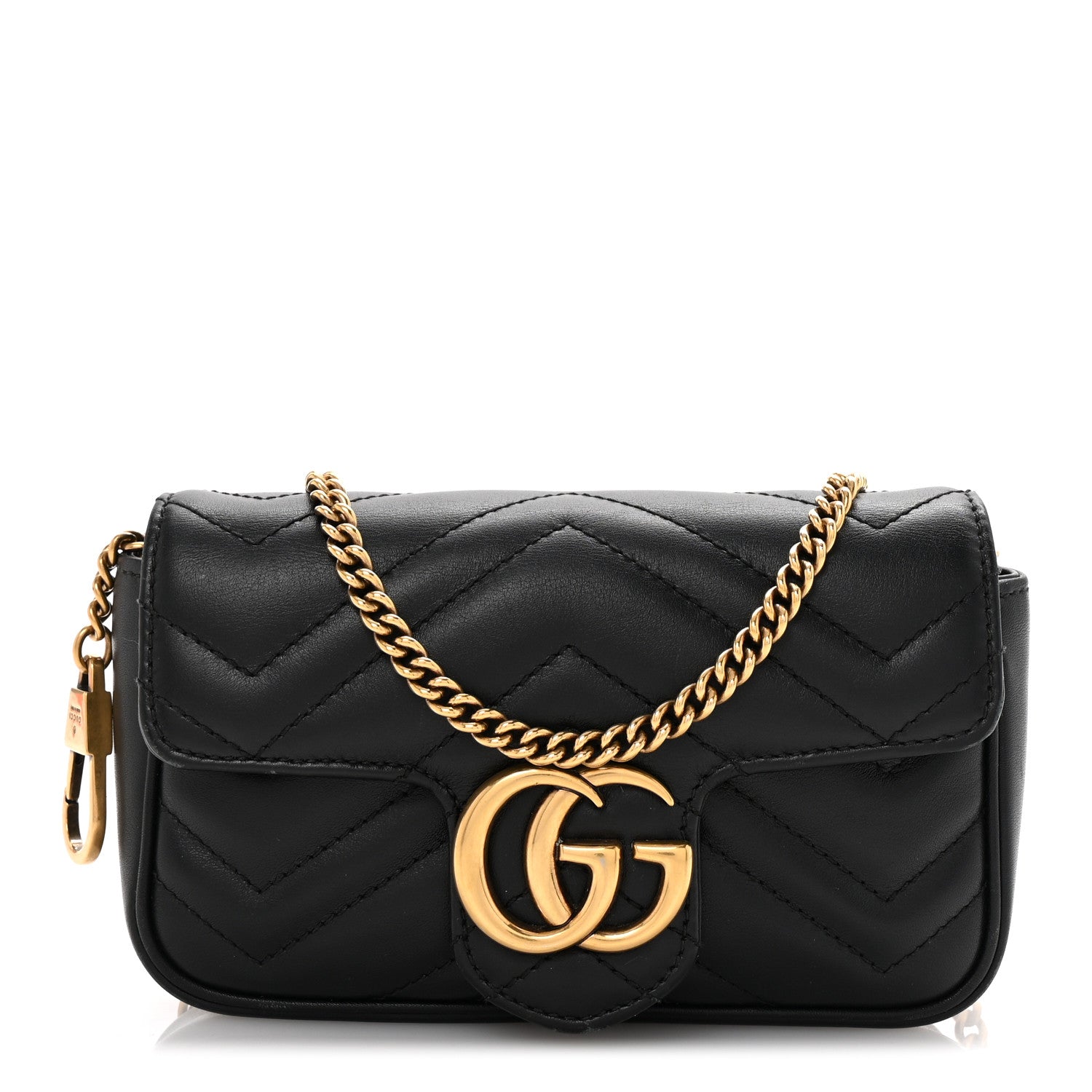 Gucci Calfskin Matelasse Super Mini GG Marmont Shoulder Bag Black 1 of 11