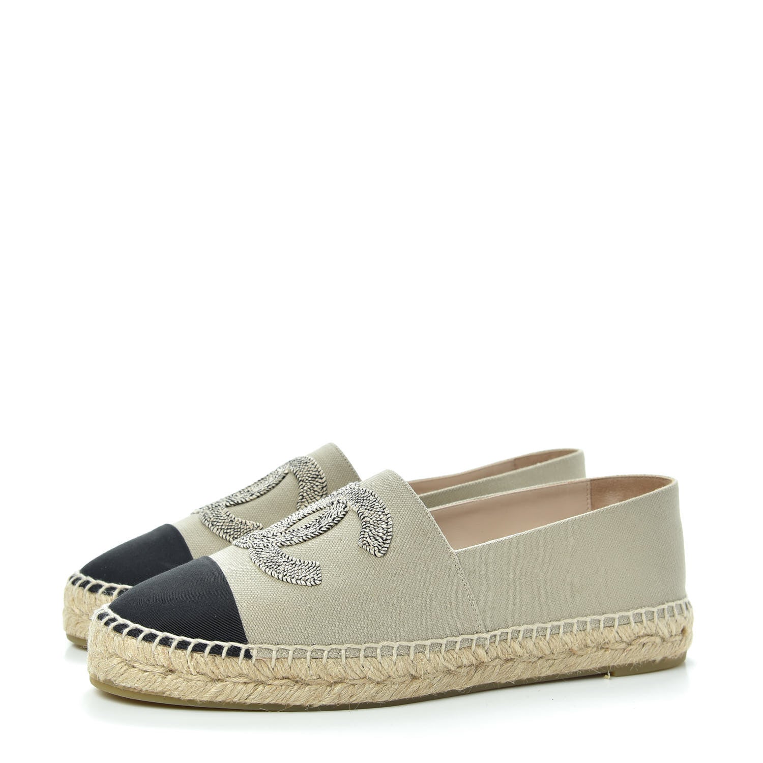 Chanel Canvas Grosgrain CC Espadrilles 41 Beige Black 3 of 11