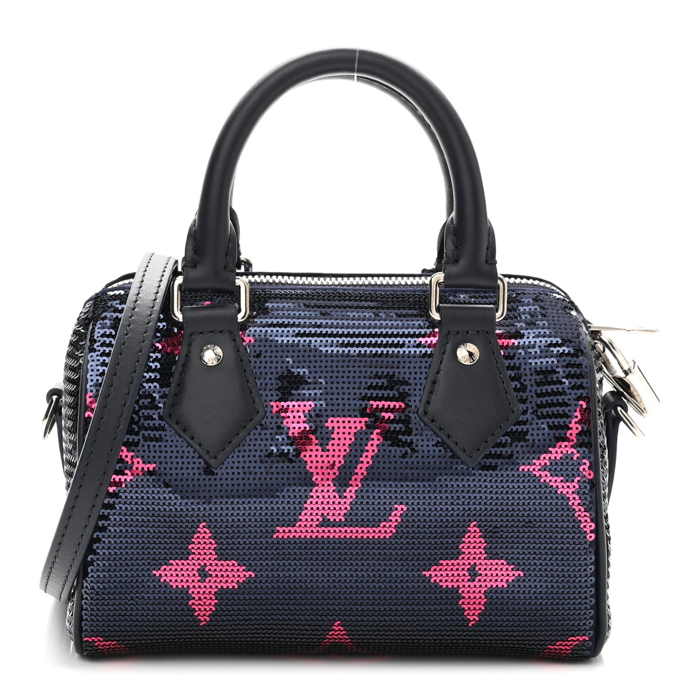 Giant Monogram Sequins Speedy Bandouliere 18 Navy Fuchsia