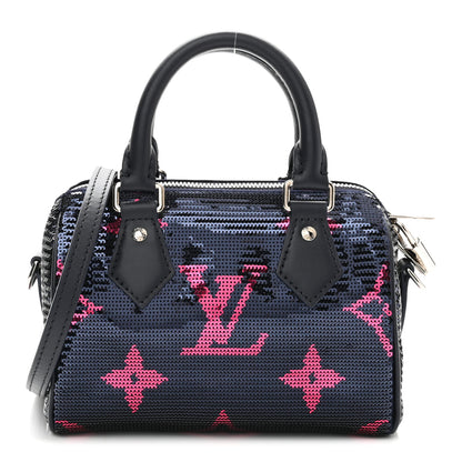 Louis Vuitton Giant Monogram Sequins Speedy Bandouliere 18 Navy Fuchsia 1 of 9
