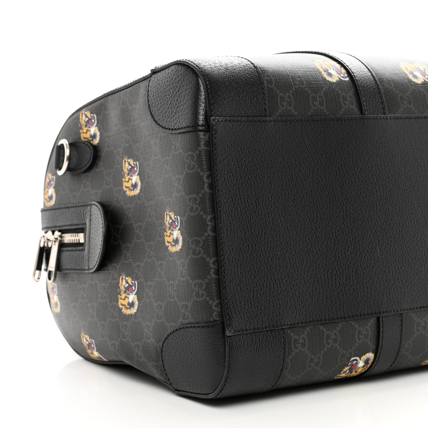 Gucci GG Supremem Monogram Tiger Face Textured Dollar Calfskin Large Retro Interlocking G Duffle Bag Black Multicolor 7 of 9