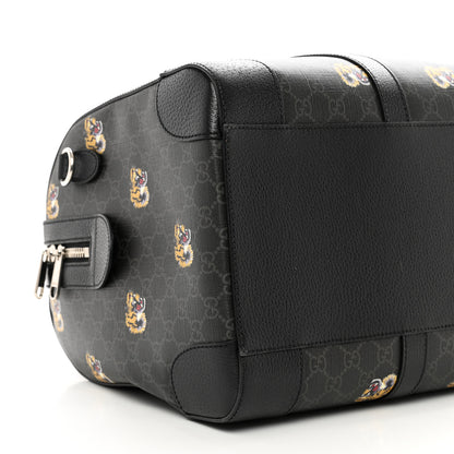 Gucci GG Supremem Monogram Tiger Face Textured Dollar Calfskin Large Retro Interlocking G Duffle Bag Black Multicolor 7 of 9