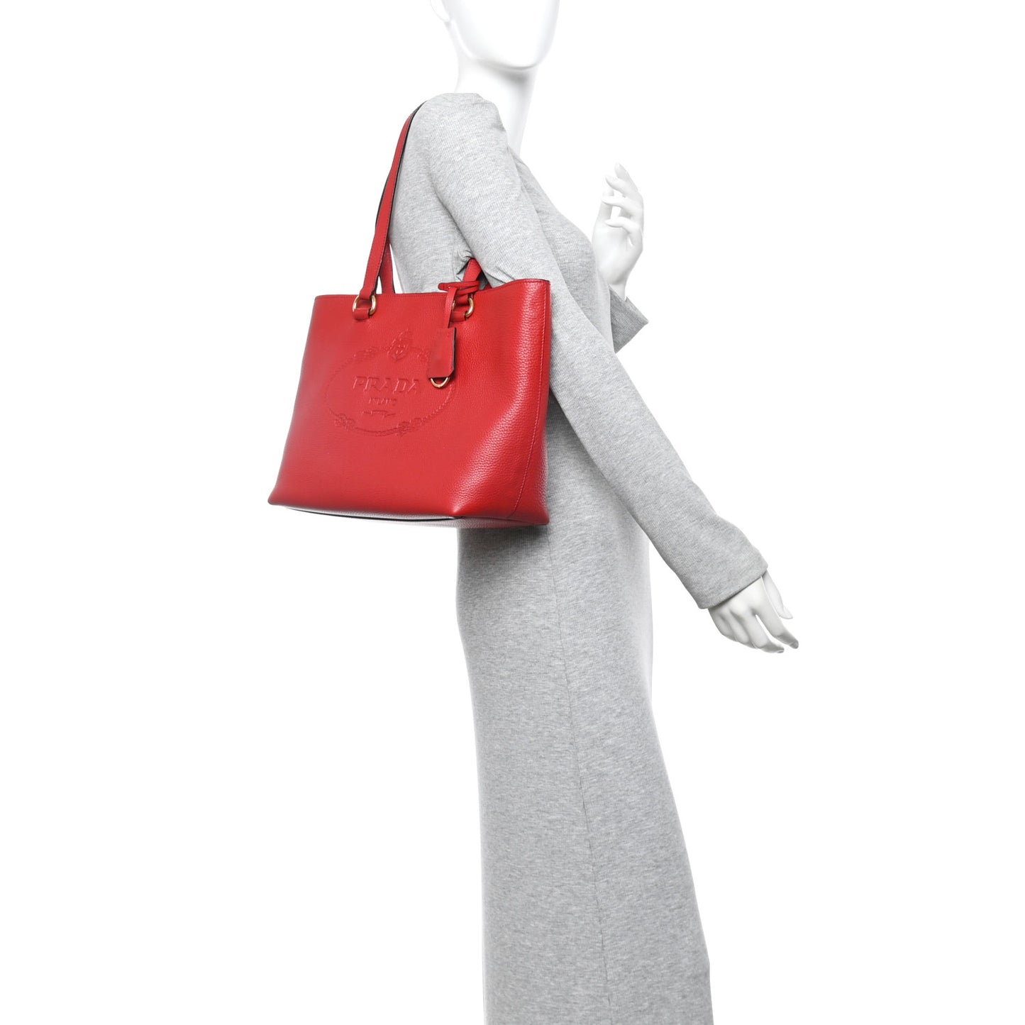 Vitello Phenix Embossed Logo Tote Rosso