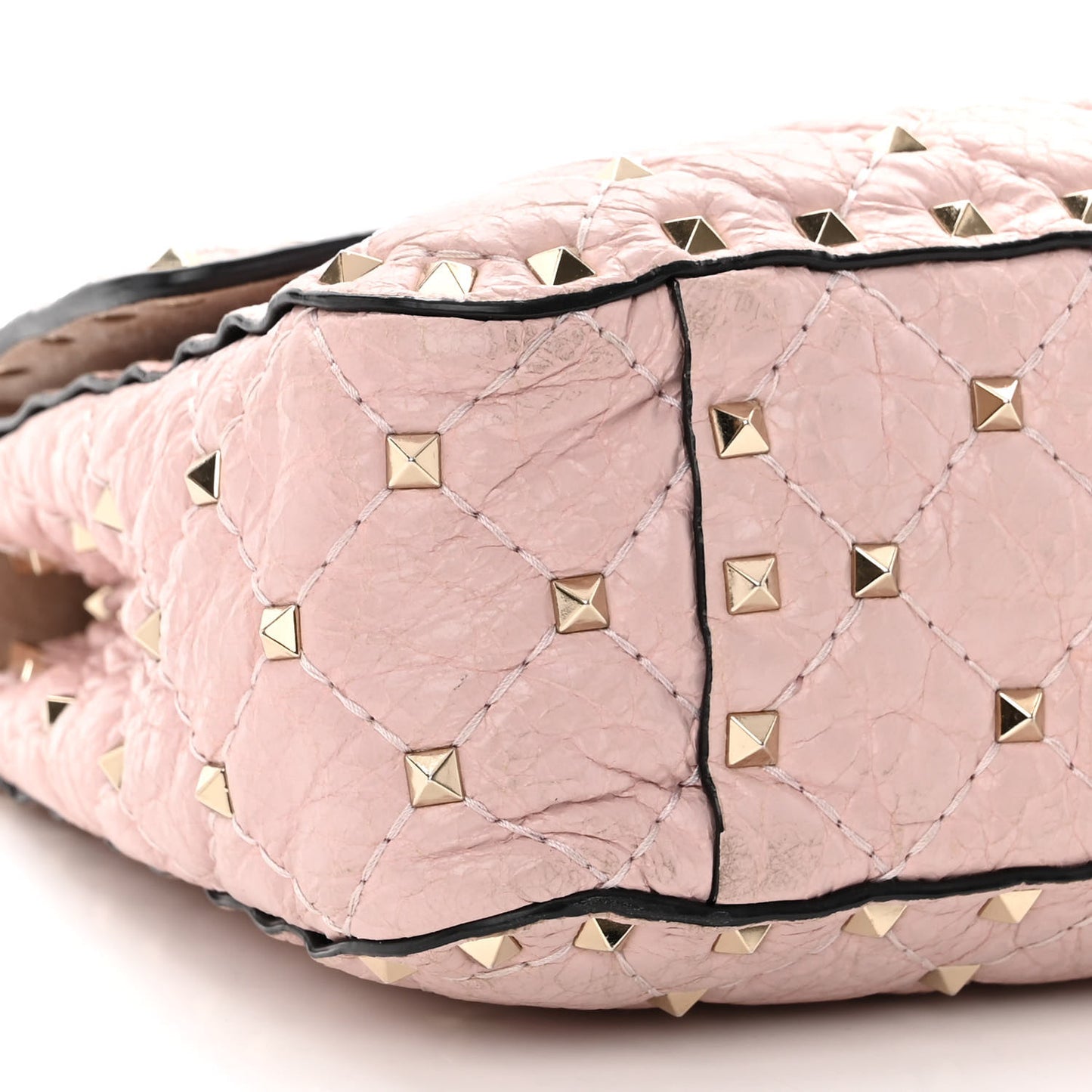 Craquele Nappa Medium Rockstud Spike Shoulder Bag Water Rose