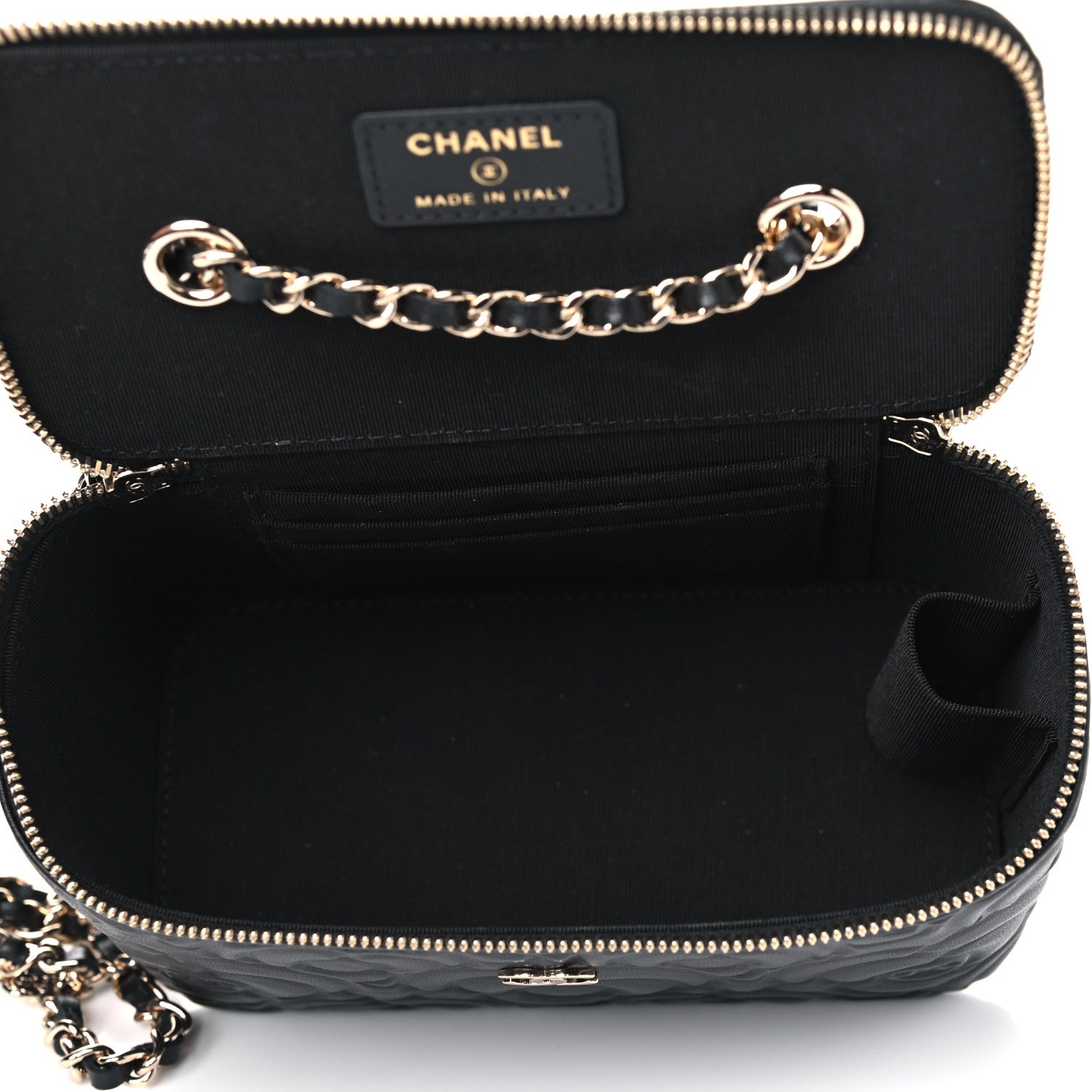 Chanel Lambskin Camellia Embossed Small Vanity Case With Chain Black 4 of 5