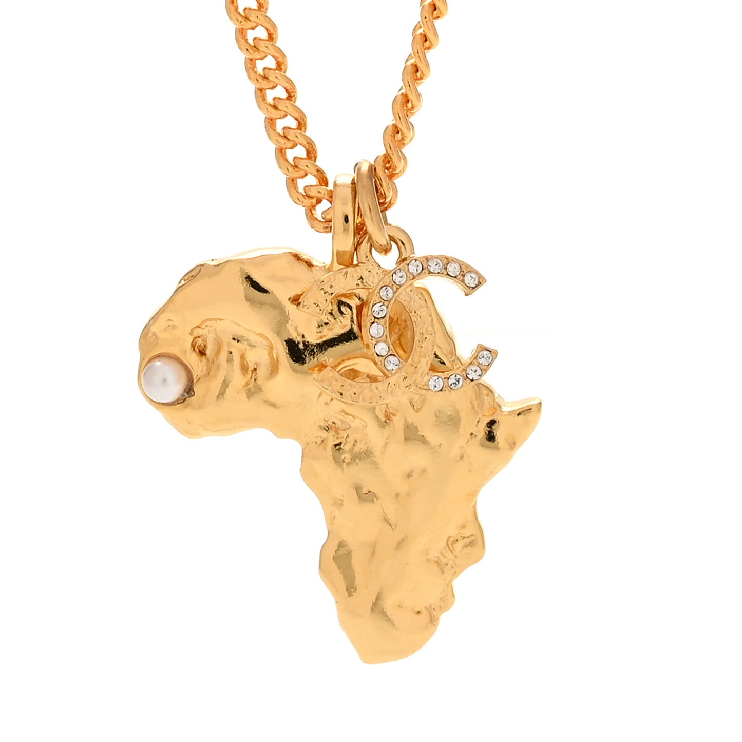 Crystal Pearl CC Africa Pendant Necklace Gold White