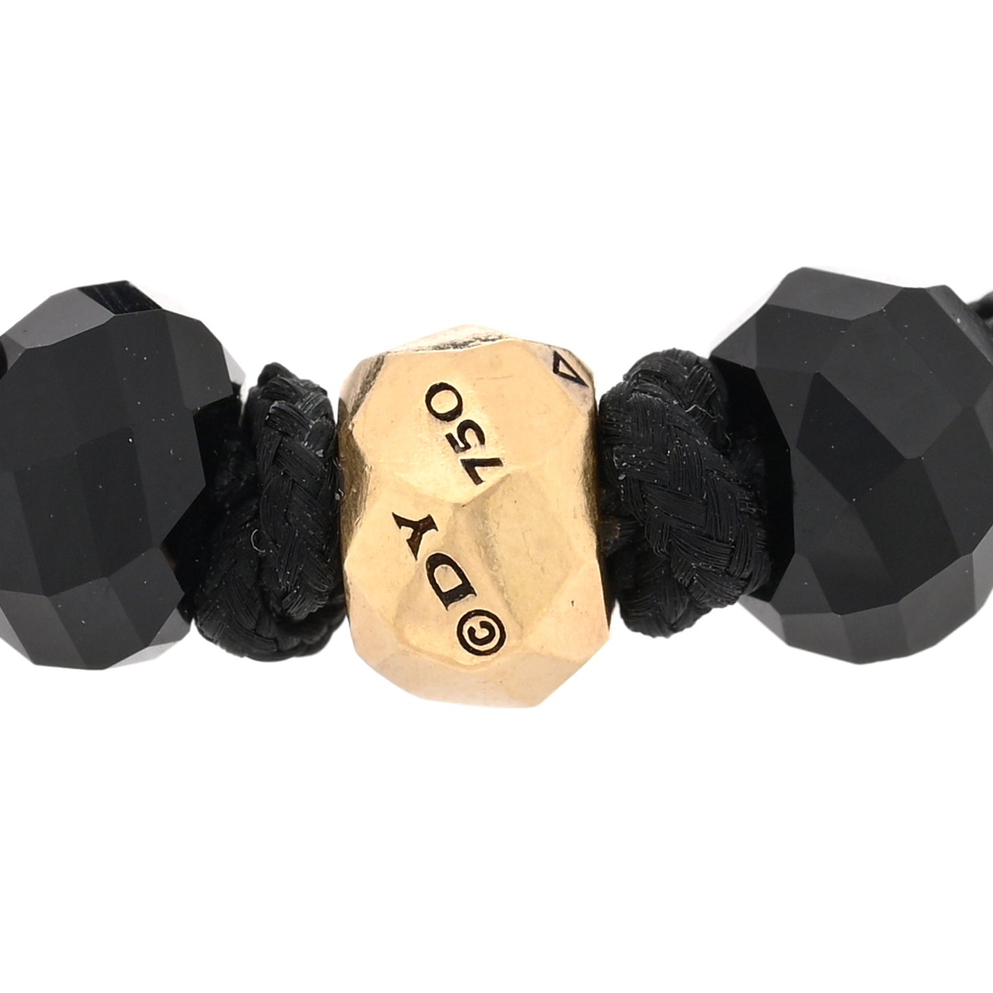 18K Yellow Gold Black Onyx Nylon Fortune Woven Bracelet Black