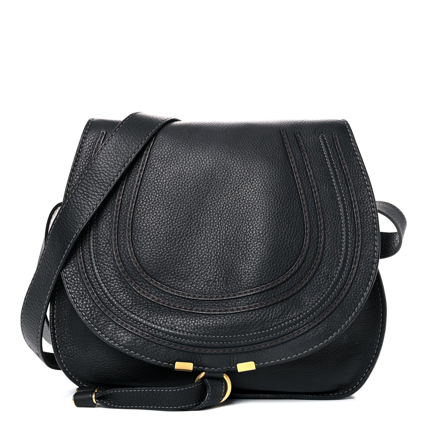 Calfskin Medium Marcie Round Crossbody Bag Black