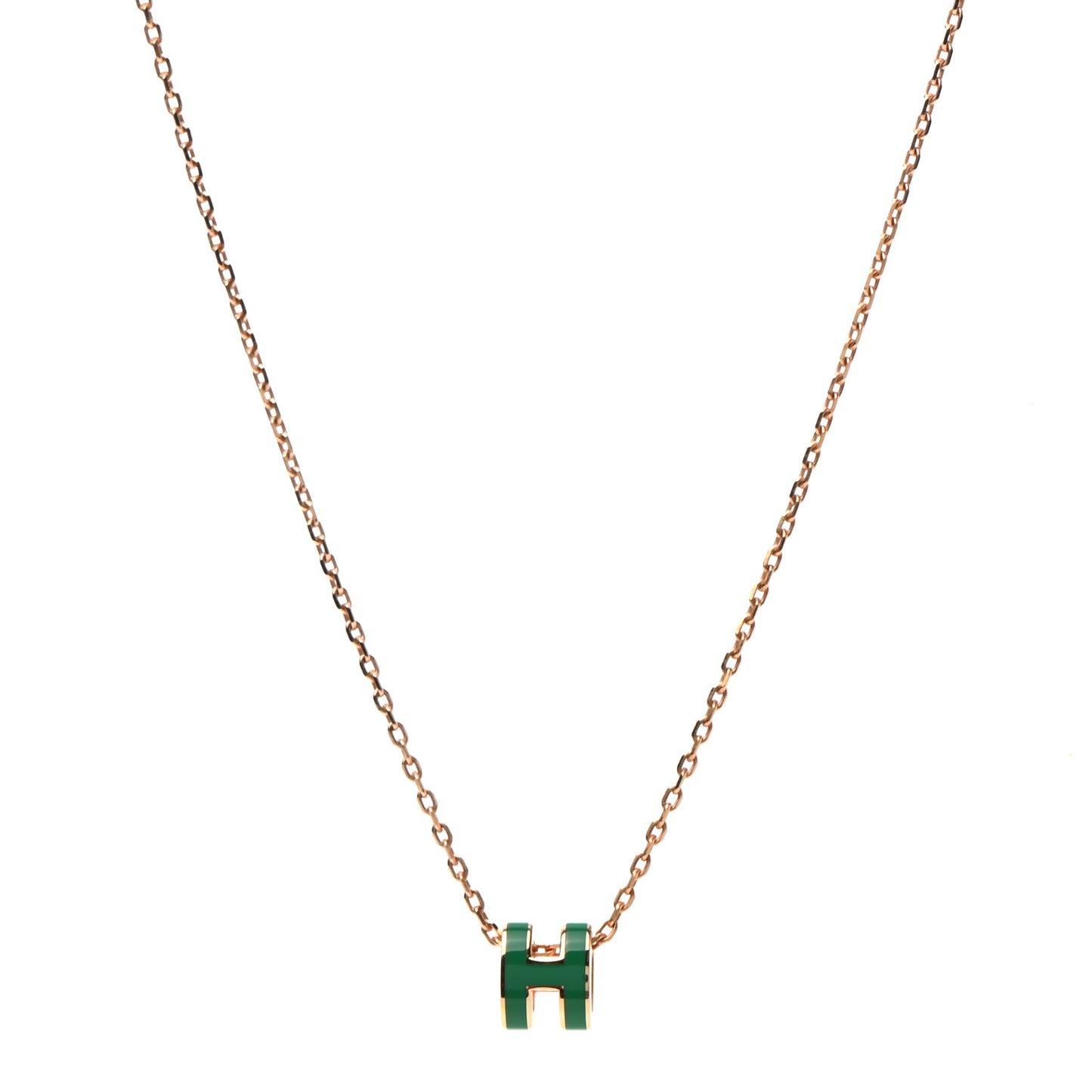 Lacquered Rose Gold Mini Pop H Pendant Necklace Vert Malachite