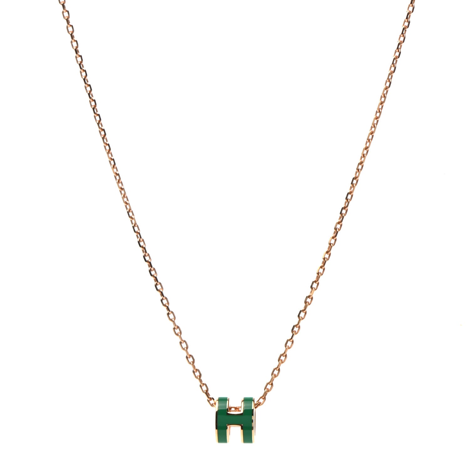 Hermes Lacquered Rose Gold Mini Pop H Pendant Necklace Vert Malachite 1 of 6
