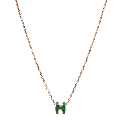 Hermes Lacquered Rose Gold Mini Pop H Pendant Necklace Vert Malachite 1 of 6