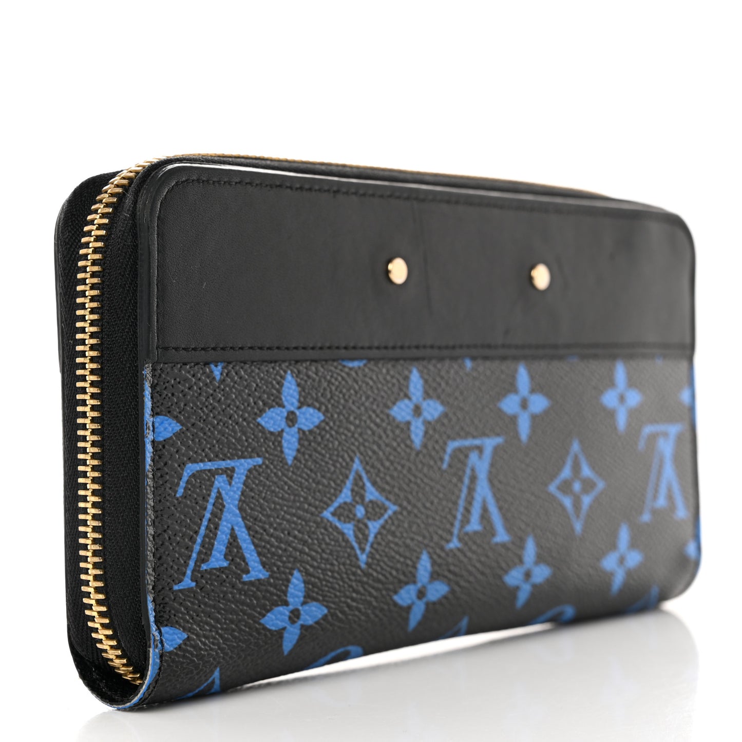 Calfskin Colored Monogram Zippy Wallet Blue Black