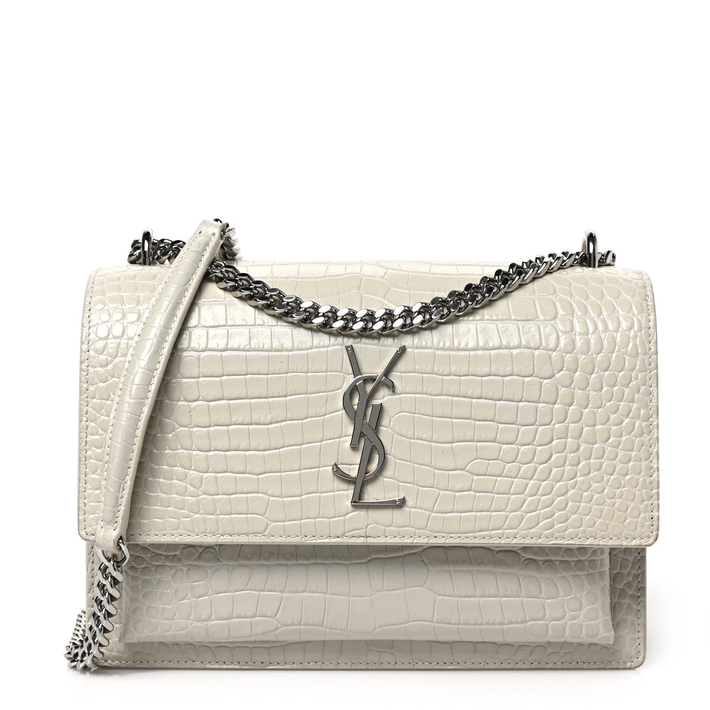Calfskin Crocodile Embossed Medium Monogram Sunset Blanc Vintage
