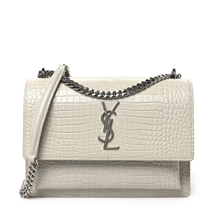 Saint Laurent Calfskin Crocodile Embossed Medium Monogram Sunset Blanc Vintage 1 of 9