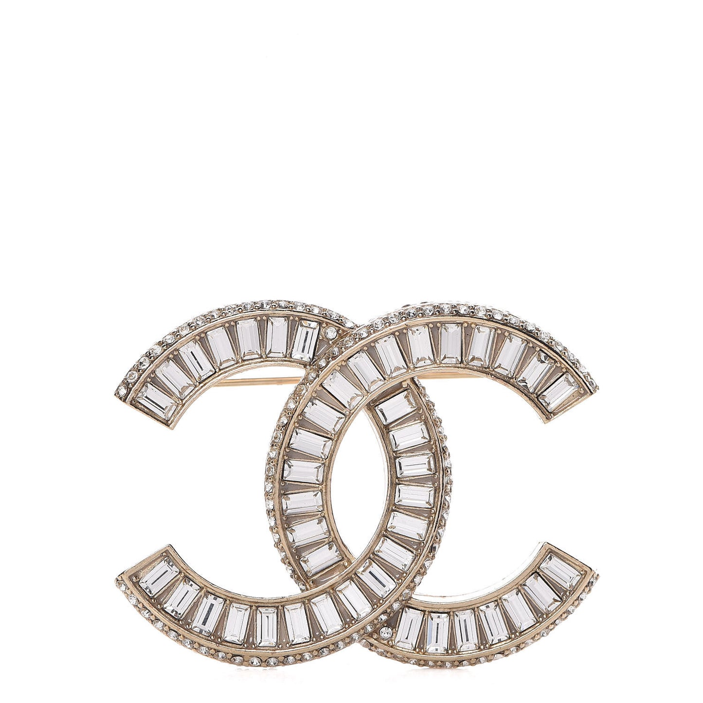Baguette Crystal CC Brooch Gold