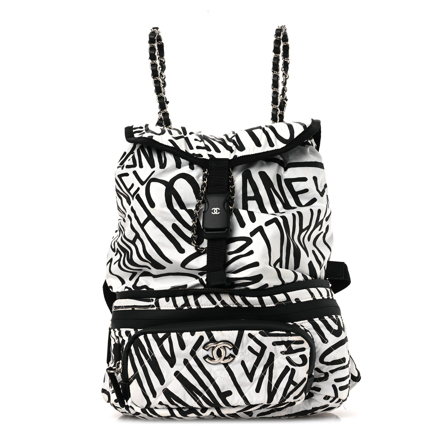Nylon Printed Quilted Coco Neige Convertible Backpack Black White